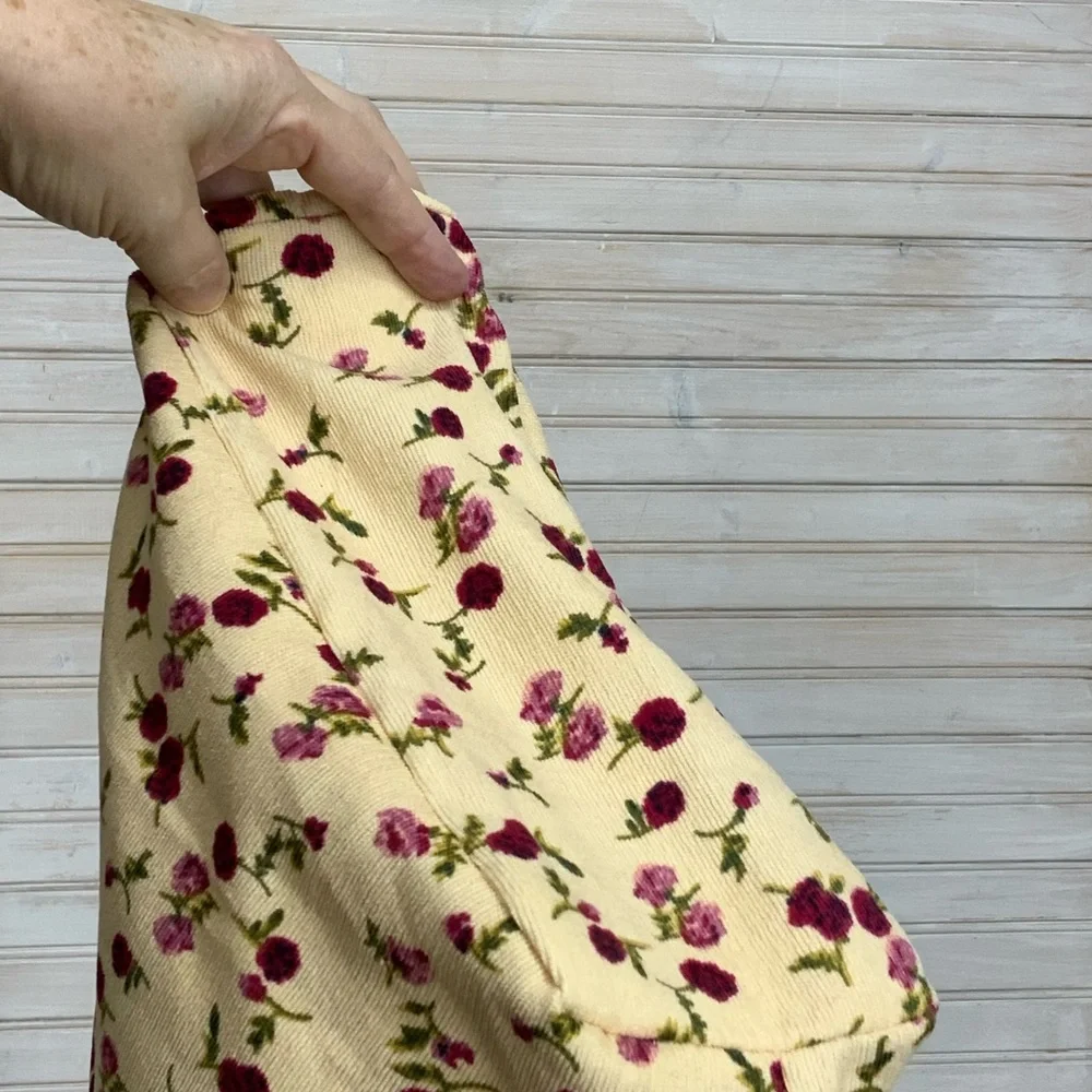 Lightweight Creamy Gold & Pink Floral Corduroy Tote Bag - Picture 7 of 10